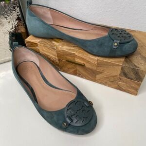 Tory Burch Mini Miller Lancaster Suede Ballet Flats Teal (Weddell) US 8.5